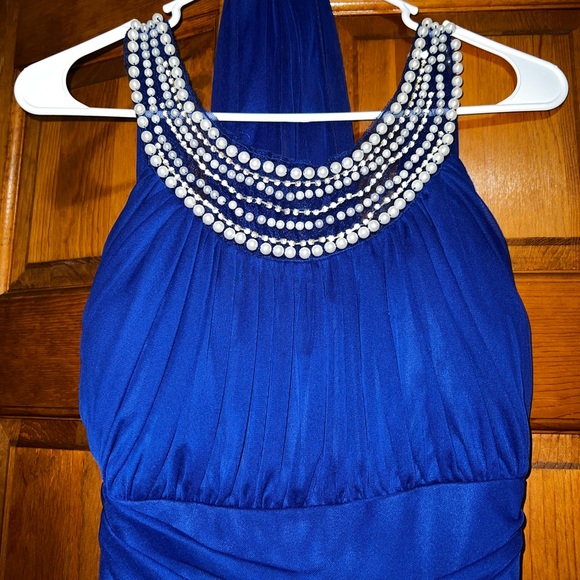 Size 6 Royal Blue Maxi Dress with Pearl Design at the top - Picture 3 of 5